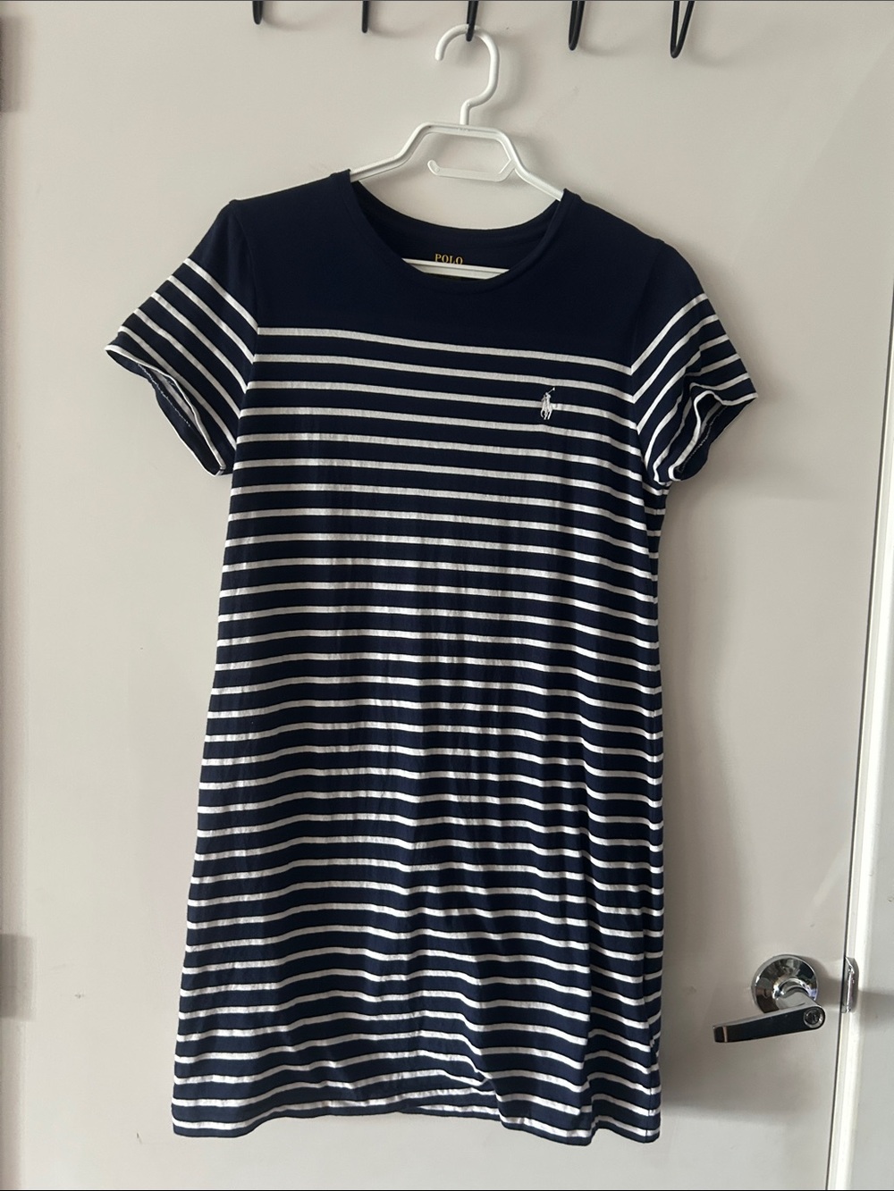 Like new Polo by Ralph Lauren Navy and White Striped Tee Dress